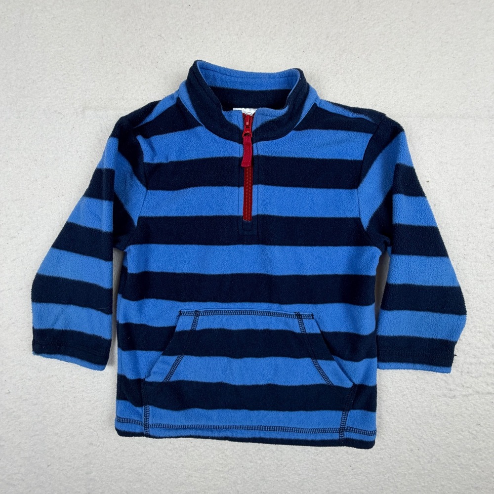 Hanna Andersson Boys Blue Striped Fleece Quarter Zip Pullover Size 100 3T 4T